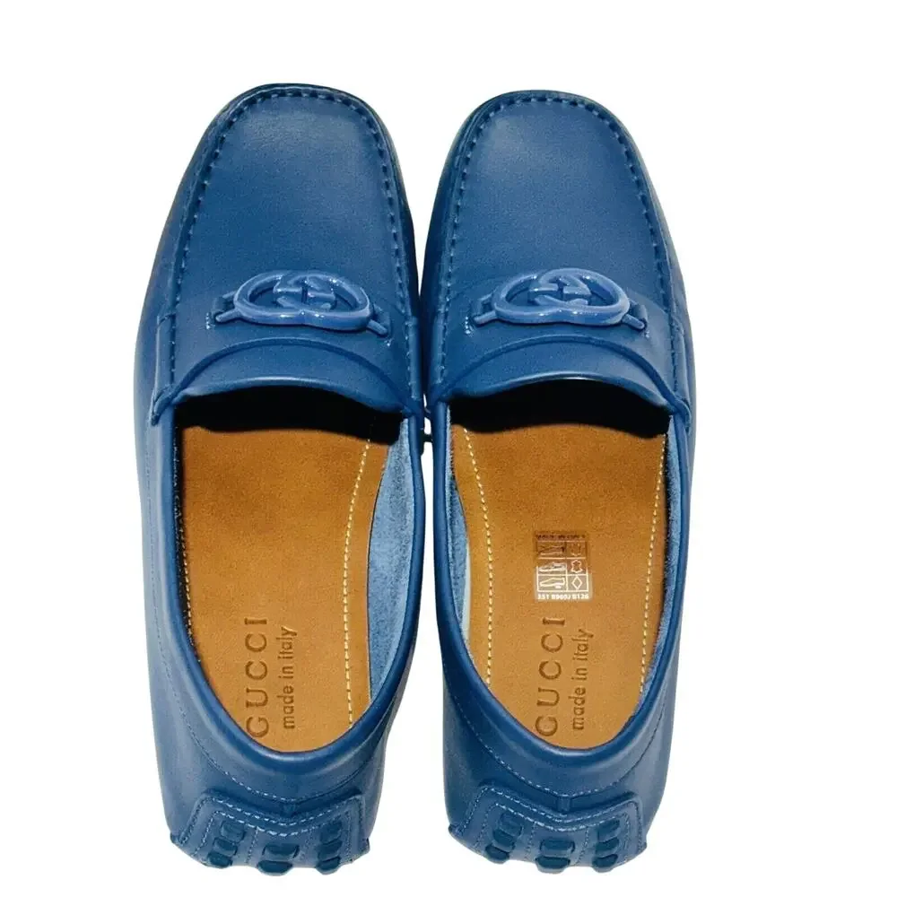Gucci GG Interlocking Men's Loafer Blue Driver moccasins Shoes G 8.5/US 9 NIB
